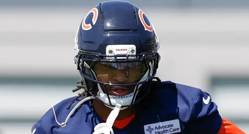 Chicago Bears rookie Luther Burden III shows off new No. 10 jersey
